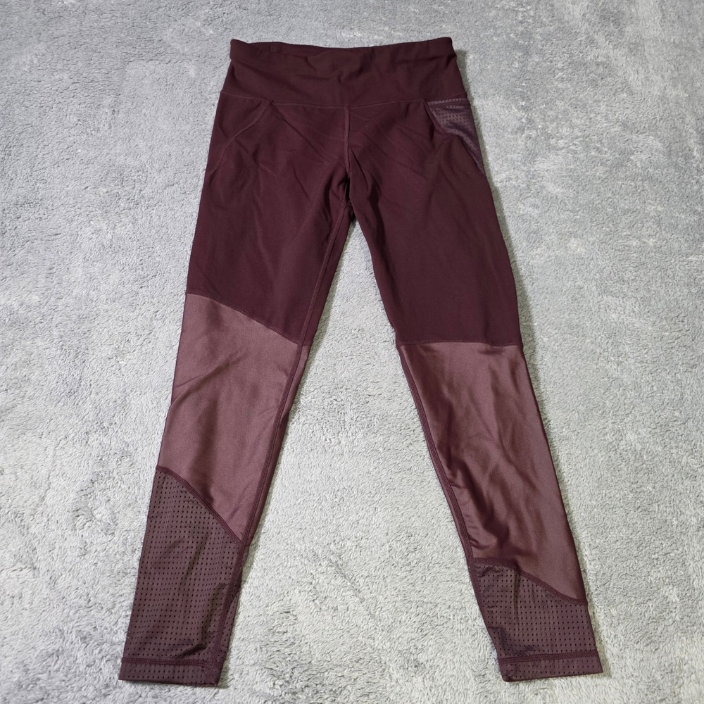 Sweaty Betty Womens XS Power 7/8 Leggings Burgundy Mesh Pocket Compression